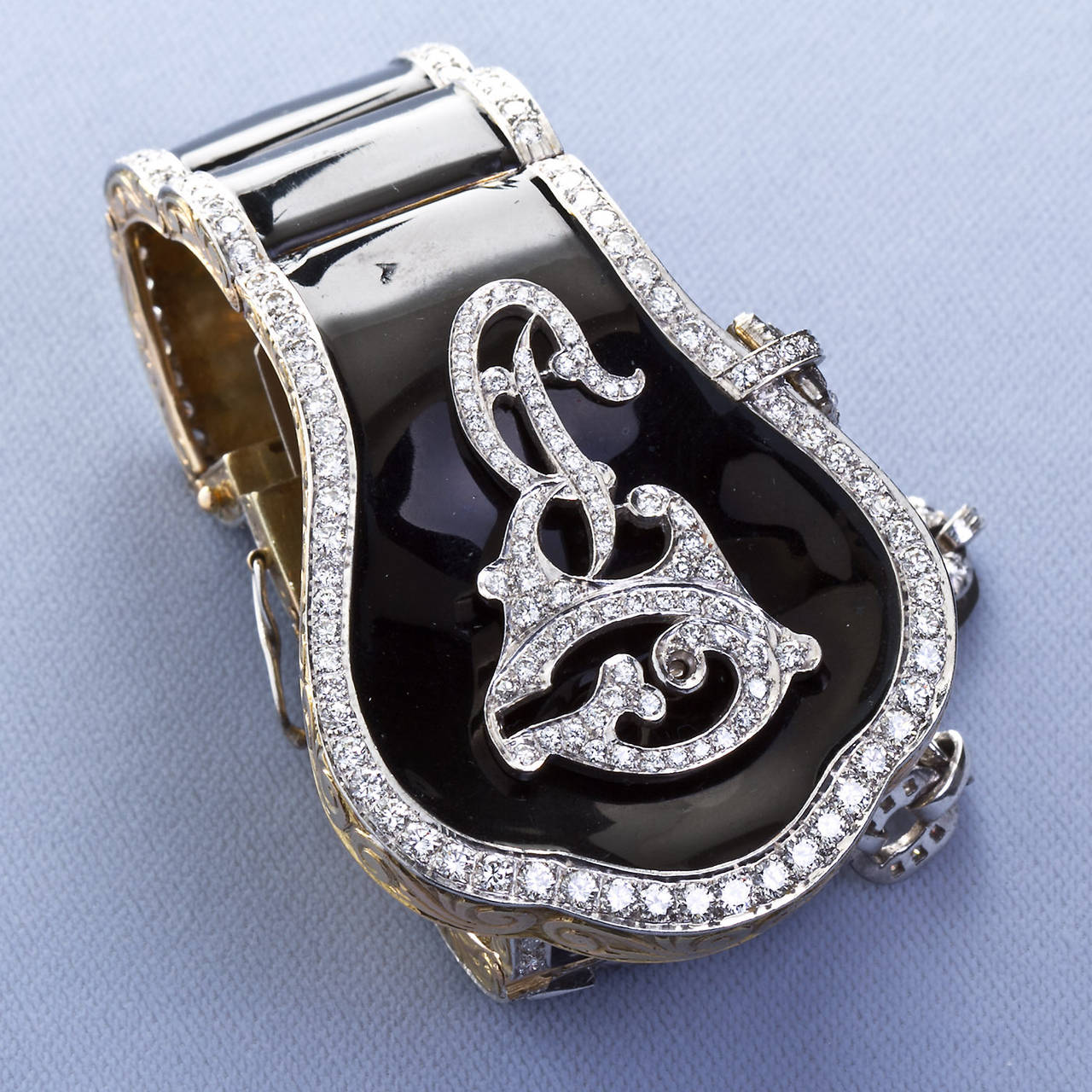 Women's Gone with the Wind Revival Black Enamel Diamond Cuff Bracelet