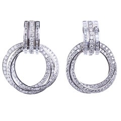 Vintage Triple Hoop Earrings Diamond White Gold 7.00 Carats