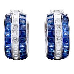Sapphire Diamond Platinum Stripe Huggie Earrings