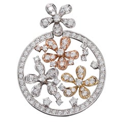 Diamond Tricolor Gold Florets Circle Pendant