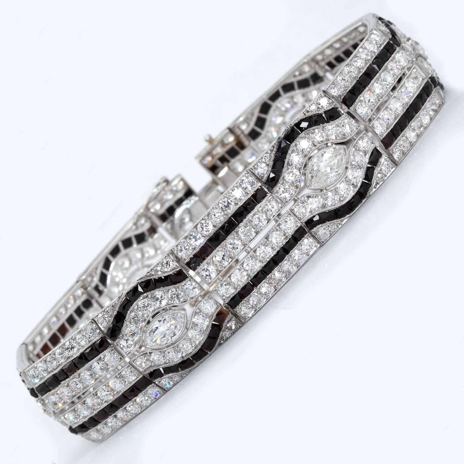 Art Deco Period Diamond Onyx Bracelet 1