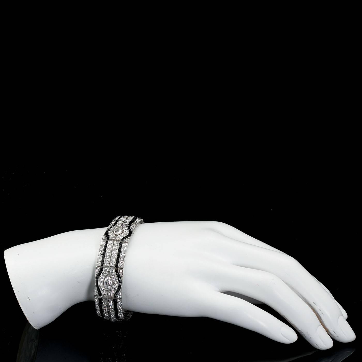 Women's Art Deco Period Diamond Onyx Bracelet