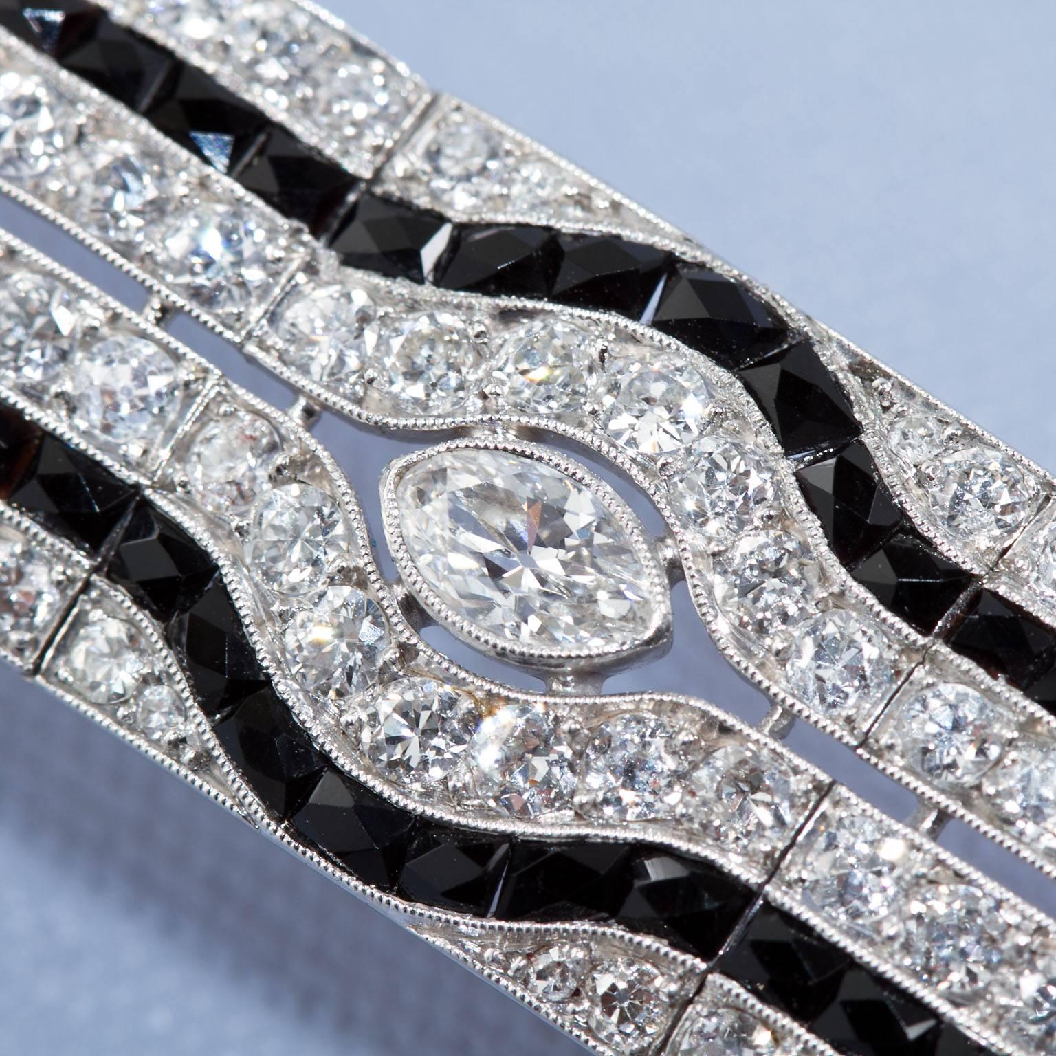 Art Deco Period Diamond Onyx Bracelet 3