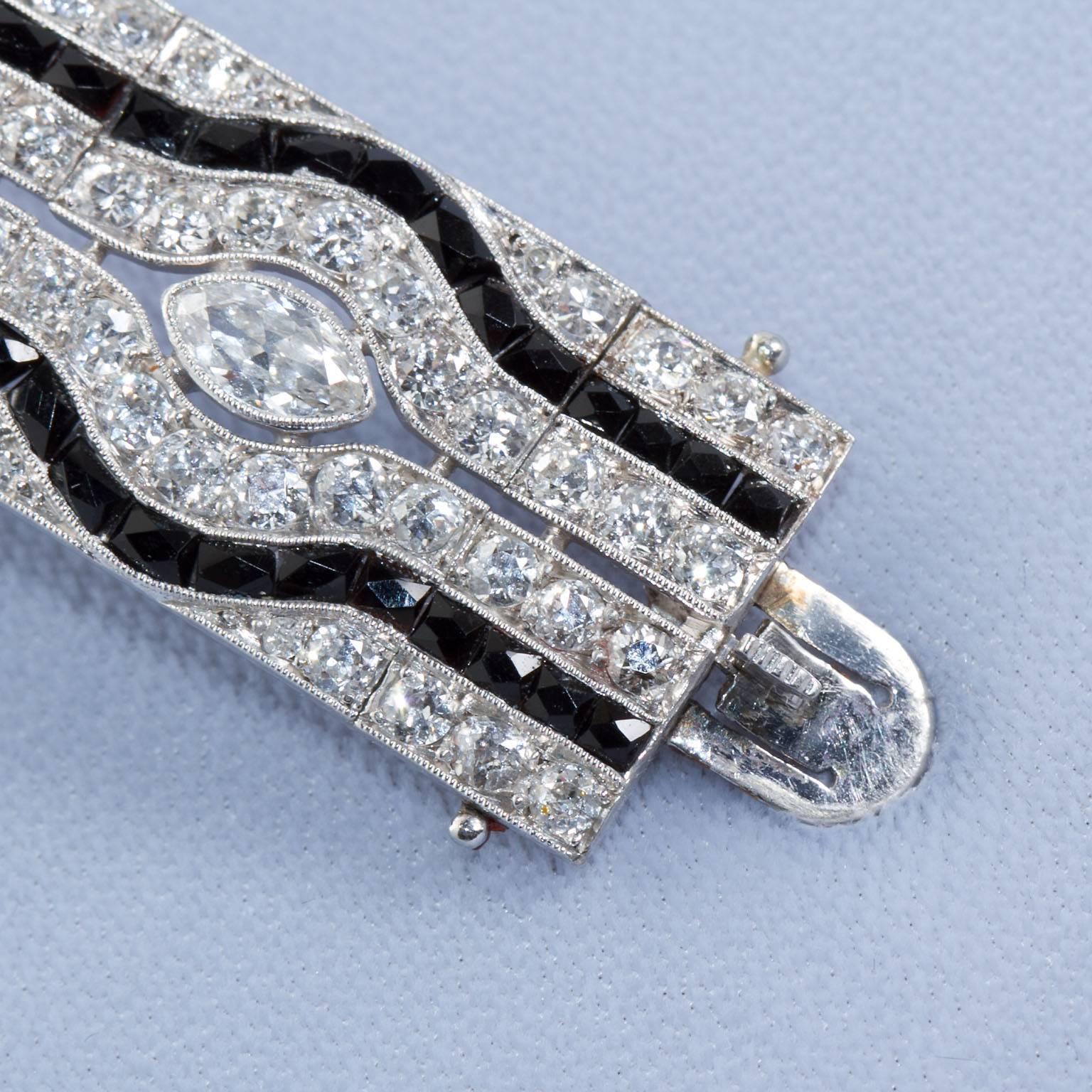 Art Deco Period Diamond Onyx Bracelet 4