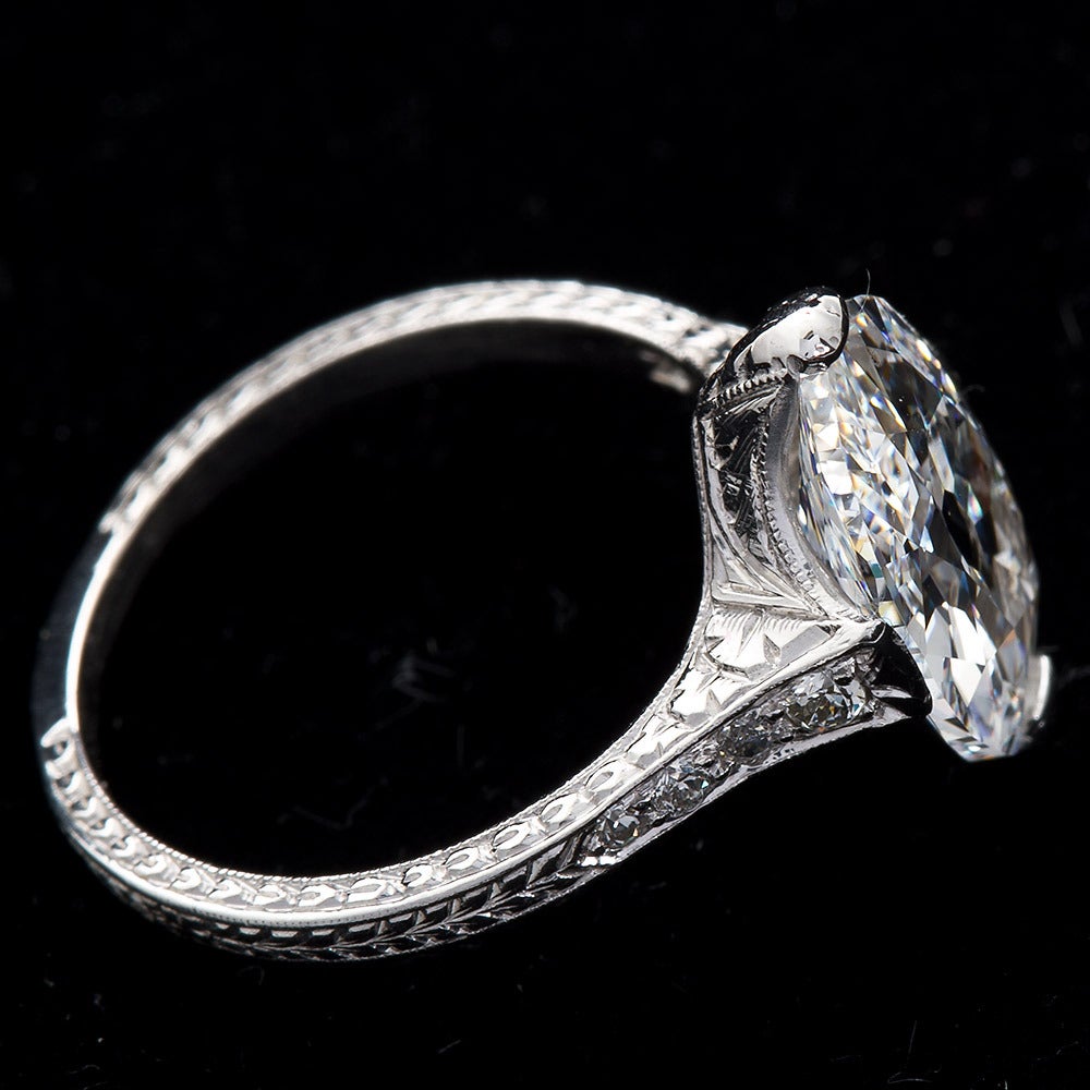 Oval Cut Antique Oval Diamond 3.18 Carat D-IF Platinum Ring Type 2a GIA Certified 