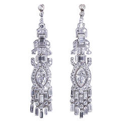 Art Deco Fancy Cut GIA Report Diamond Platinum Dangle Earrings 2