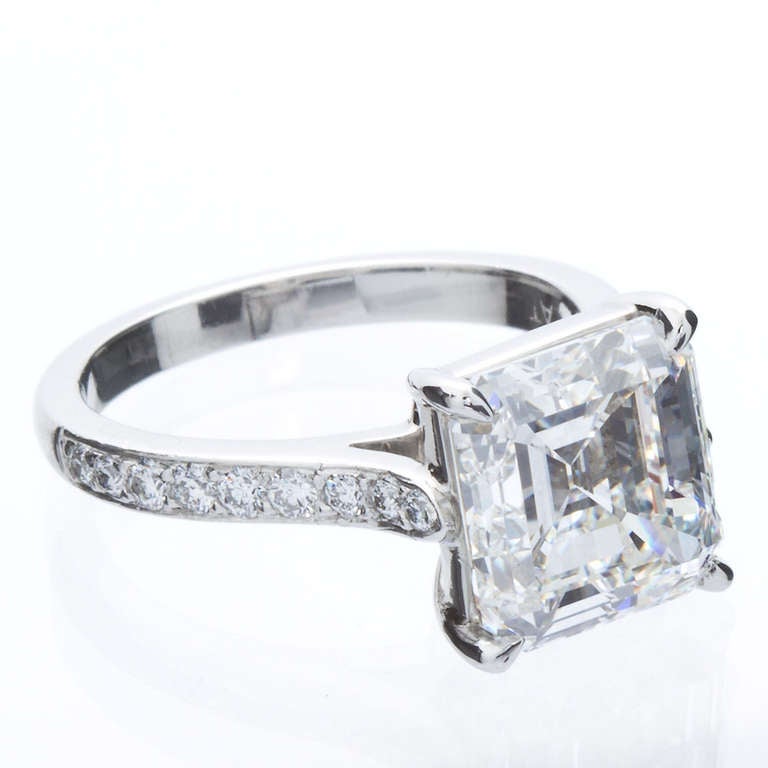 Square Emerald or Asscher Cut 4.19ct H/VS1 Diamond Solitaire Platinum Pavé Ring 2
