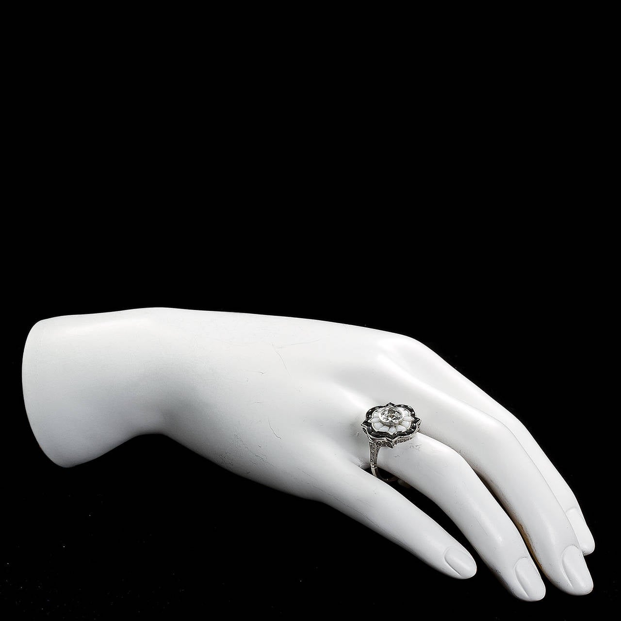 Women's Old European  Cut Diamond Black and White Onyx Ring