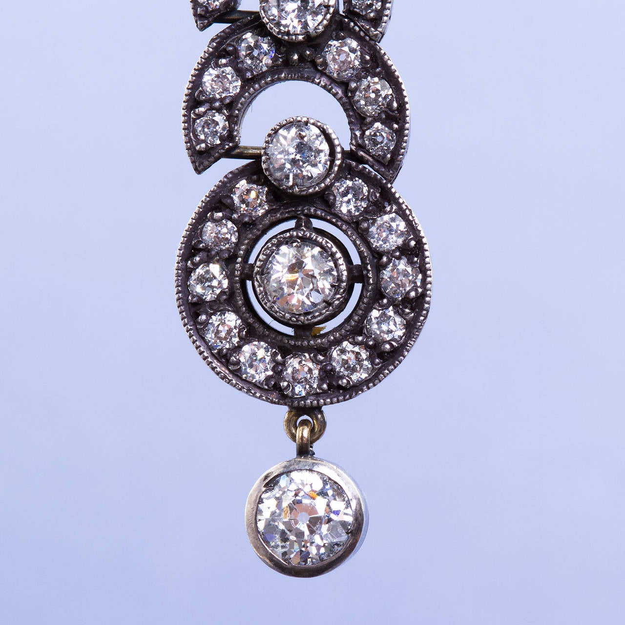 Edwardian Diamond Demilune Dangle Earrings 