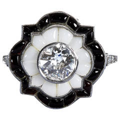 Old European  Cut Diamond Black and White Onyx Ring