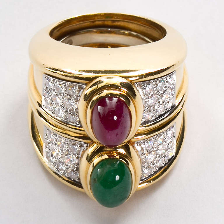 David Webb Cabochon Emerald Ruby Ring 1