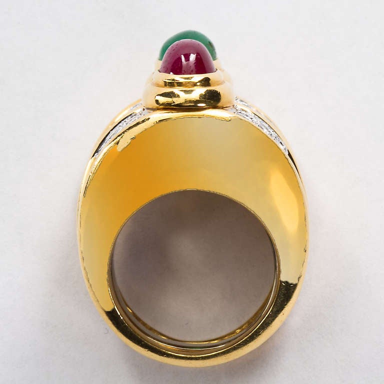 Women's David Webb Cabochon Emerald Ruby Ring
