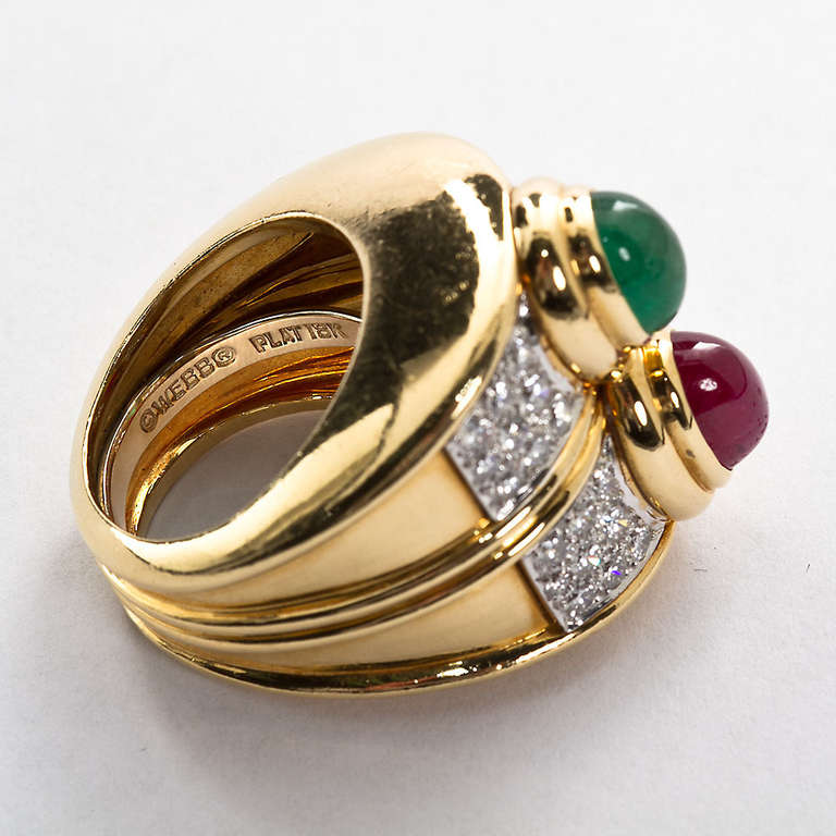 David Webb Cabochon Emerald Ruby Ring In Good Condition In Lakewood, NJ