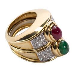 David Webb Cabochon Emerald Ruby Ring