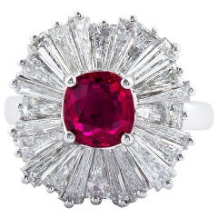 Cushion Cut Ruby Diamond Ballerina Ring 1.86 Carat