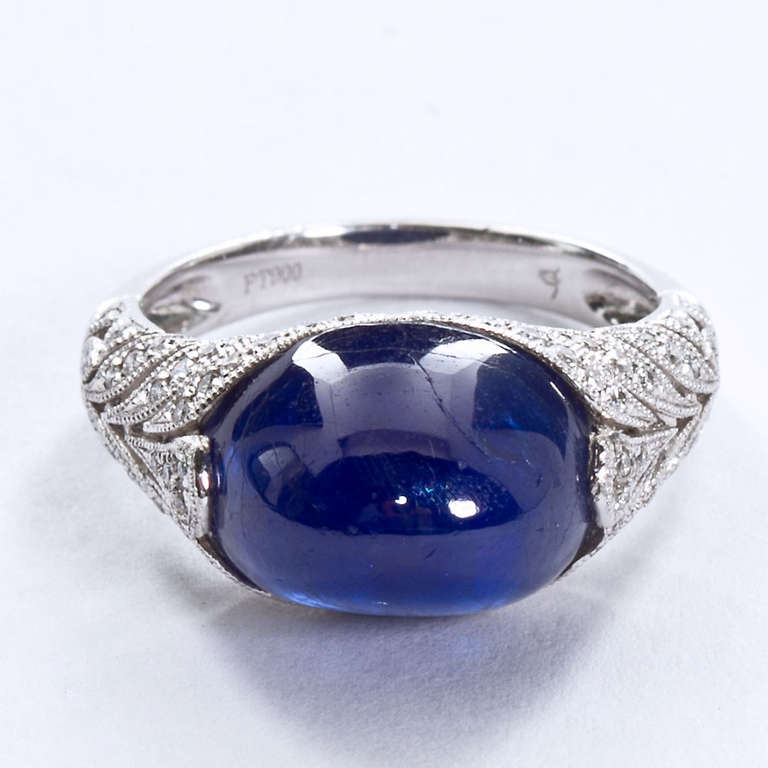 Cabochon Saphir Diamant Platin Ring Damen