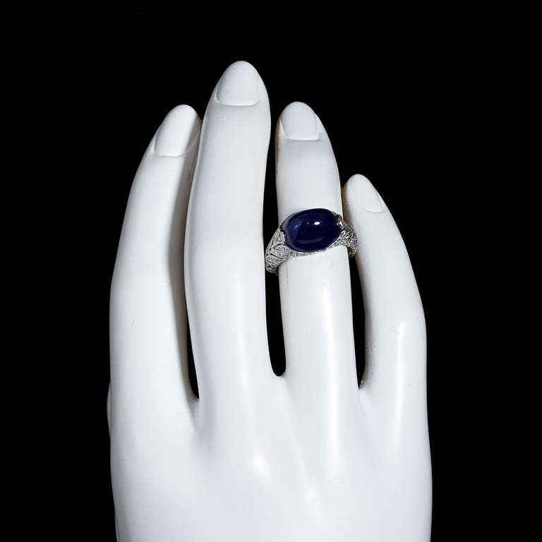 Cabochon Sapphire Diamond Platinum Ring 3