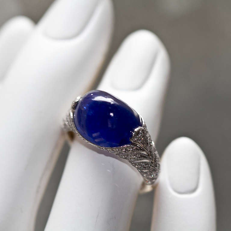 Cabochon Sapphire Diamond Platinum Ring 2