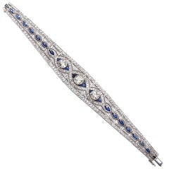 Art Deco Tapered Three Diamond Sapphire Bracelet