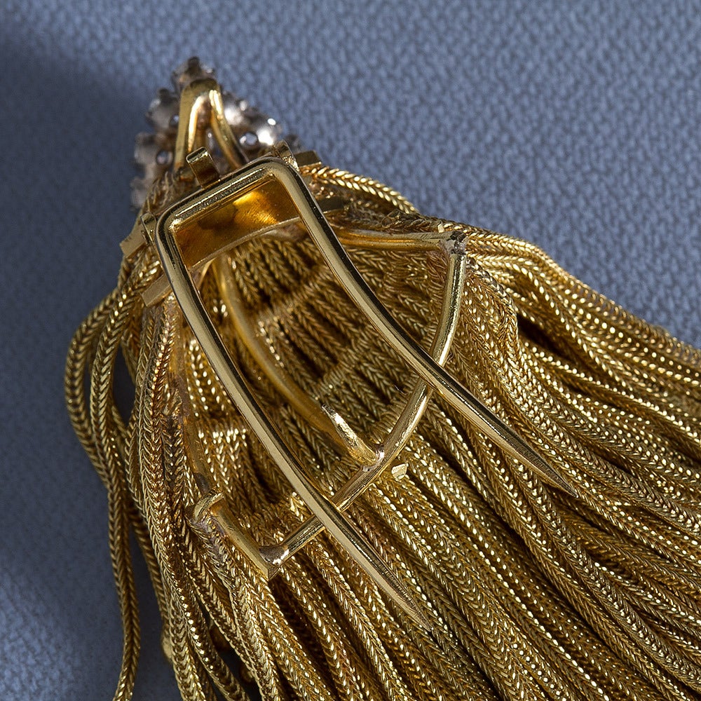 Women's Gold and diamond tassel brooch Mop-head shaggy
