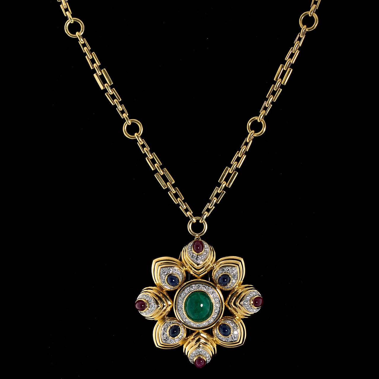 David b Large Cabochon Gem Combination Pendant Brooch with Chain