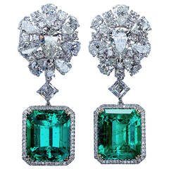 Diamond Cluster Colombian Emerald Drop Earrings 9