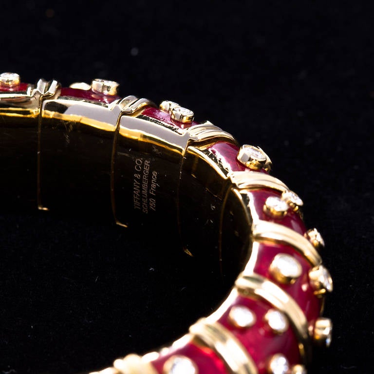 Tiffany & Co. Jean Schlumberger Ruby Red Paillonne Bangle with Diamonds 1