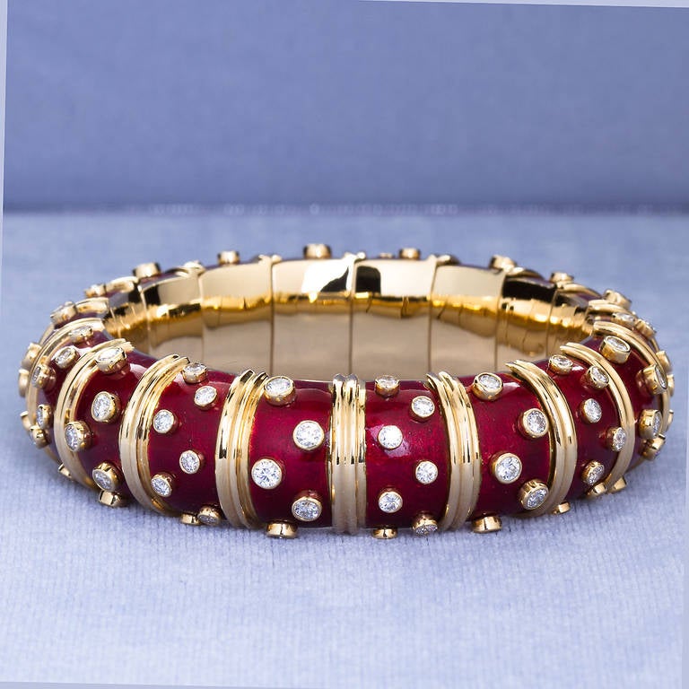 Tiffany & Co. Jean Schlumberger Ruby Red Paillonne Bangle with Diamonds 2