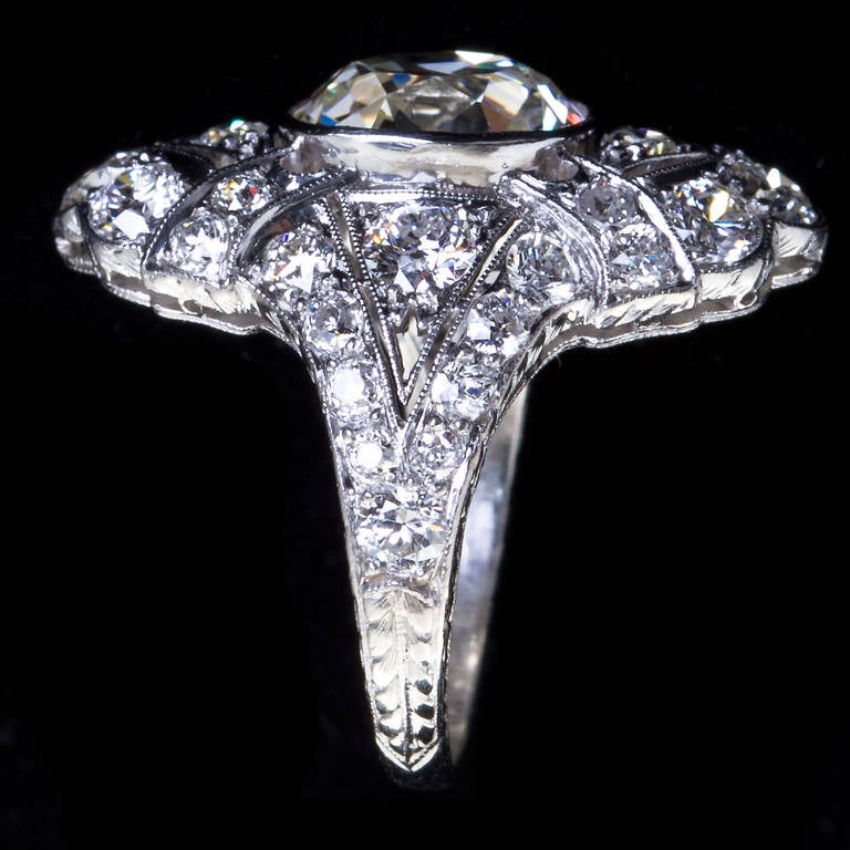 Women's Art Deco 4.60 Carat Old Cushion Cut Diamond Platinum Ring