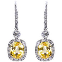 8 carats Cushion Cut Yellow Sapphire Dangle Earrings