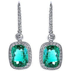 7.53 carat Cushion Cut Colombian Emerald Drop Earrings