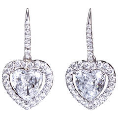 4.35 Carats Heart Shaped Diamond Lever Back Earrings