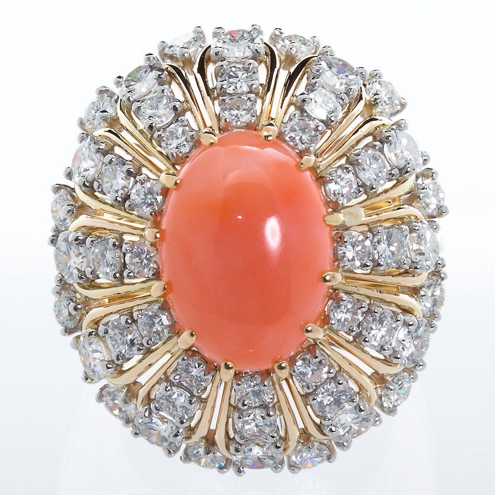 Oscar Heyman Coral Diamond Cocktail Ring In Excellent Condition In Lakewood, NJ