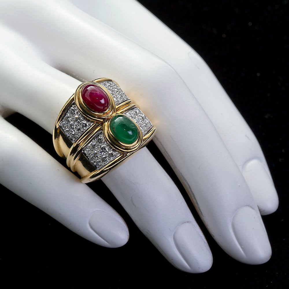 David Webb Cabochon Emerald Ruby Ring 4