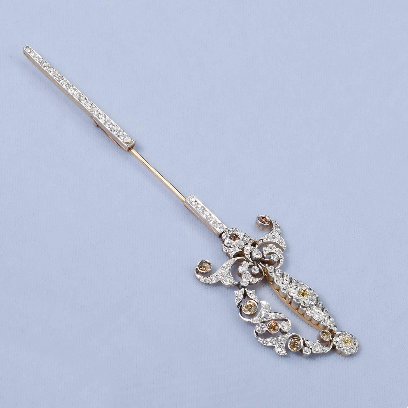 Antique Diamond Sword Jabot Pin Brooch For Sale at 1stdibs