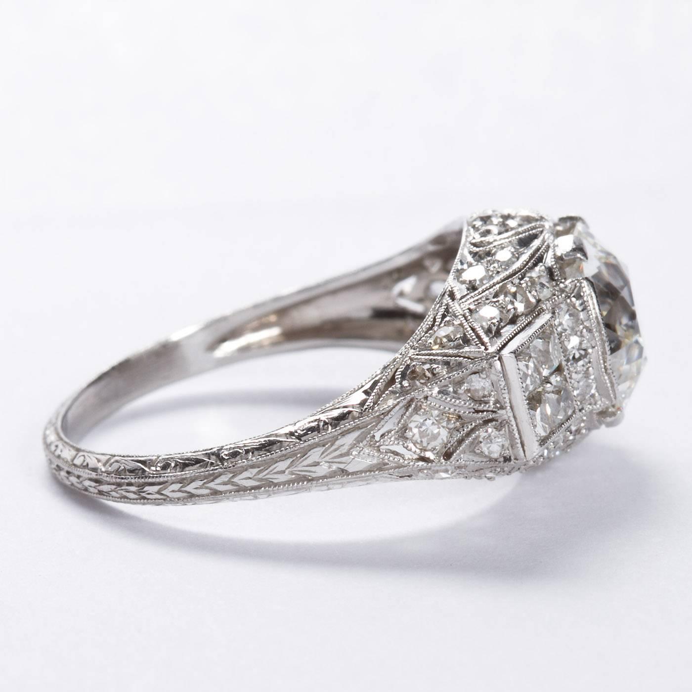 Women's Danielle Art Deco 2.25 Carat Old European Cut Diamond Platinum Ring