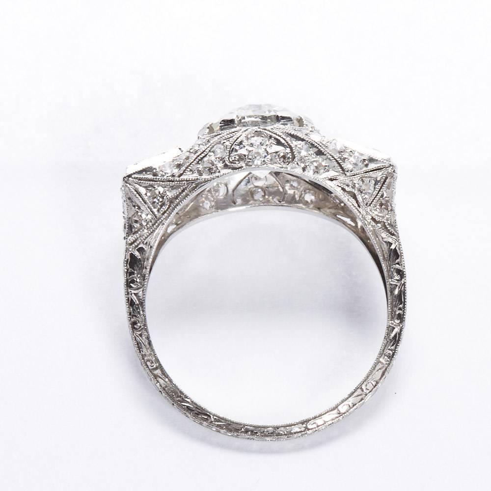 Danielle Art Deco 2.25 Carat Old European Cut Diamond Platinum Ring In Excellent Condition In Lakewood, NJ