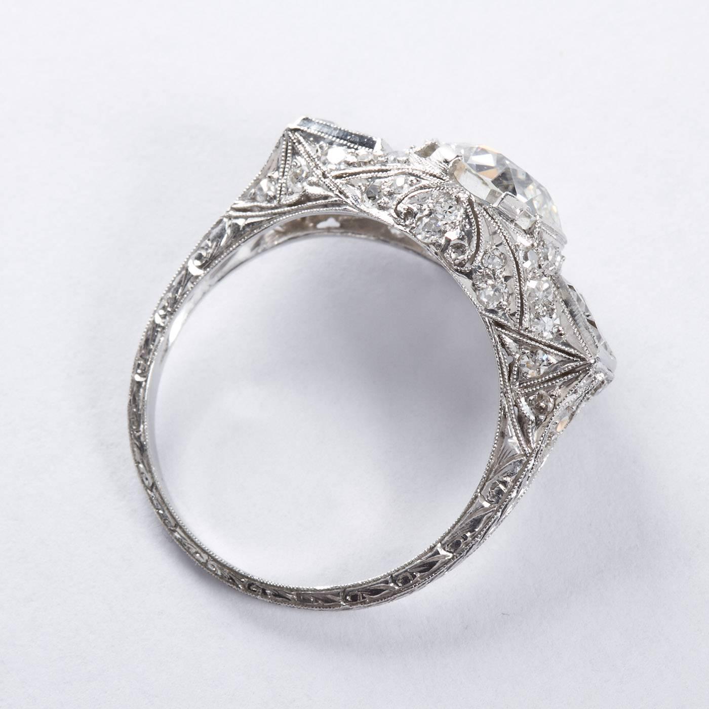 Danielle Art Deco 2.25 Carat Old European Cut Diamond Platinum Ring 1