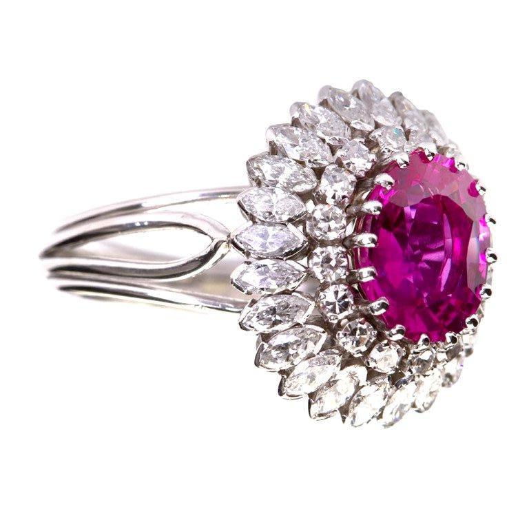 2.33 Carat No-Heat Burma Natural Oval Pink Sapphire Diamond Ring GIA Certified