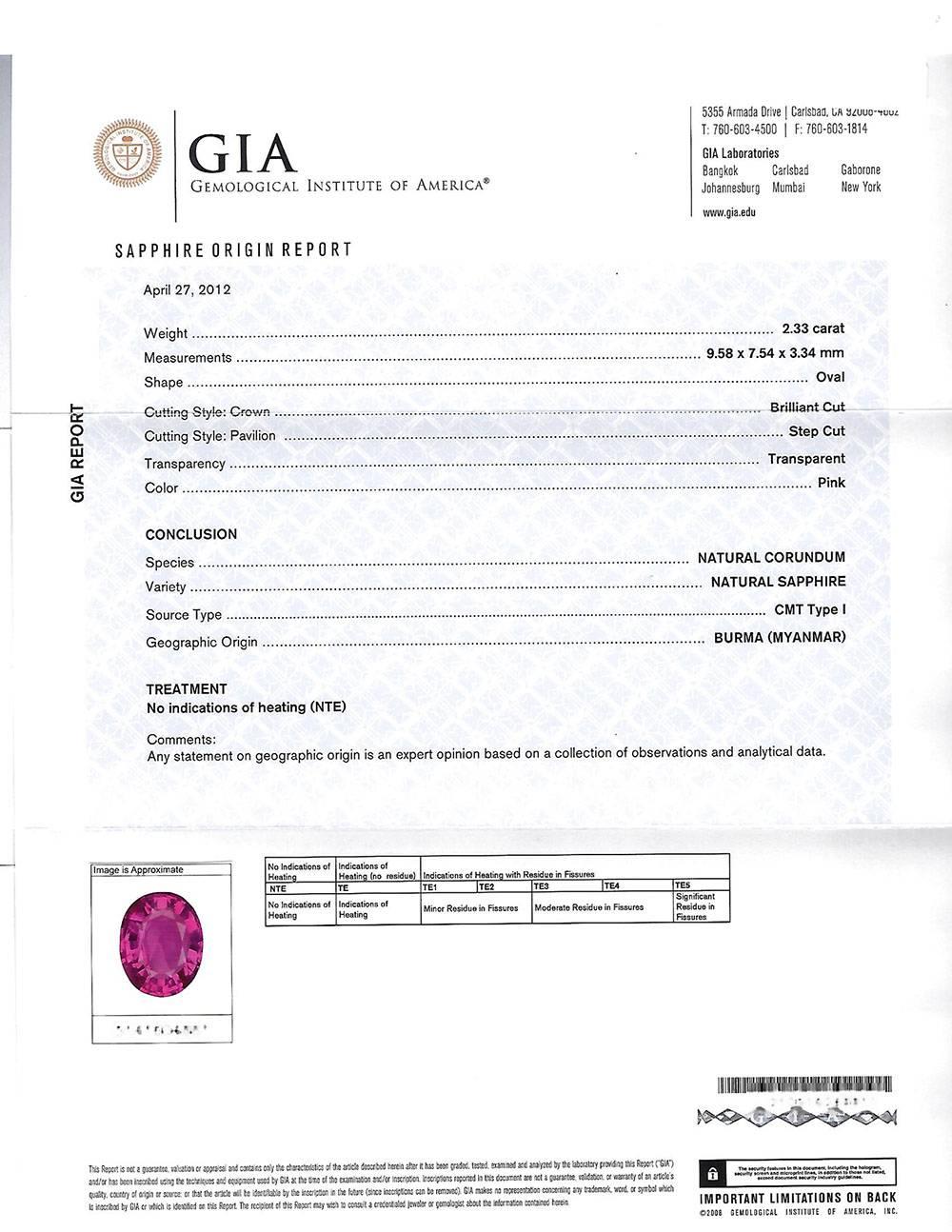 2.33 Carat No-Heat Burma Natural Oval Pink Sapphire Diamond Ring GIA Certified 1
