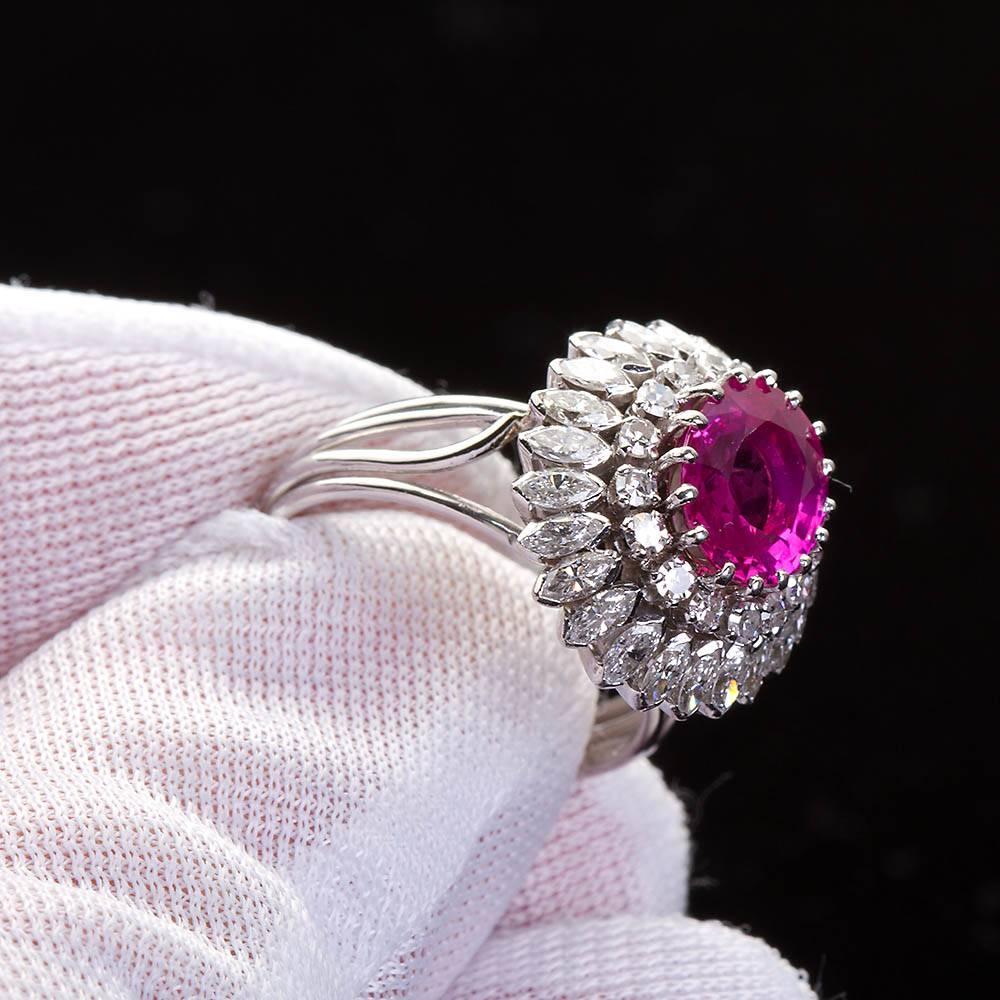 2.33 Carat No-Heat Burma Natural Oval Pink Sapphire Diamond Ring GIA Certified In Excellent Condition In Lakewood, NJ