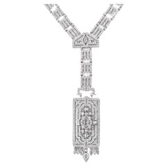 Art Deco Inspired Long Diamond Lavalier Necklace 18.52 Carat
