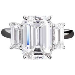 4.84 Carat GIA Center Emerald Cut Diamond Platinum Three Stone Engagement Ring 9