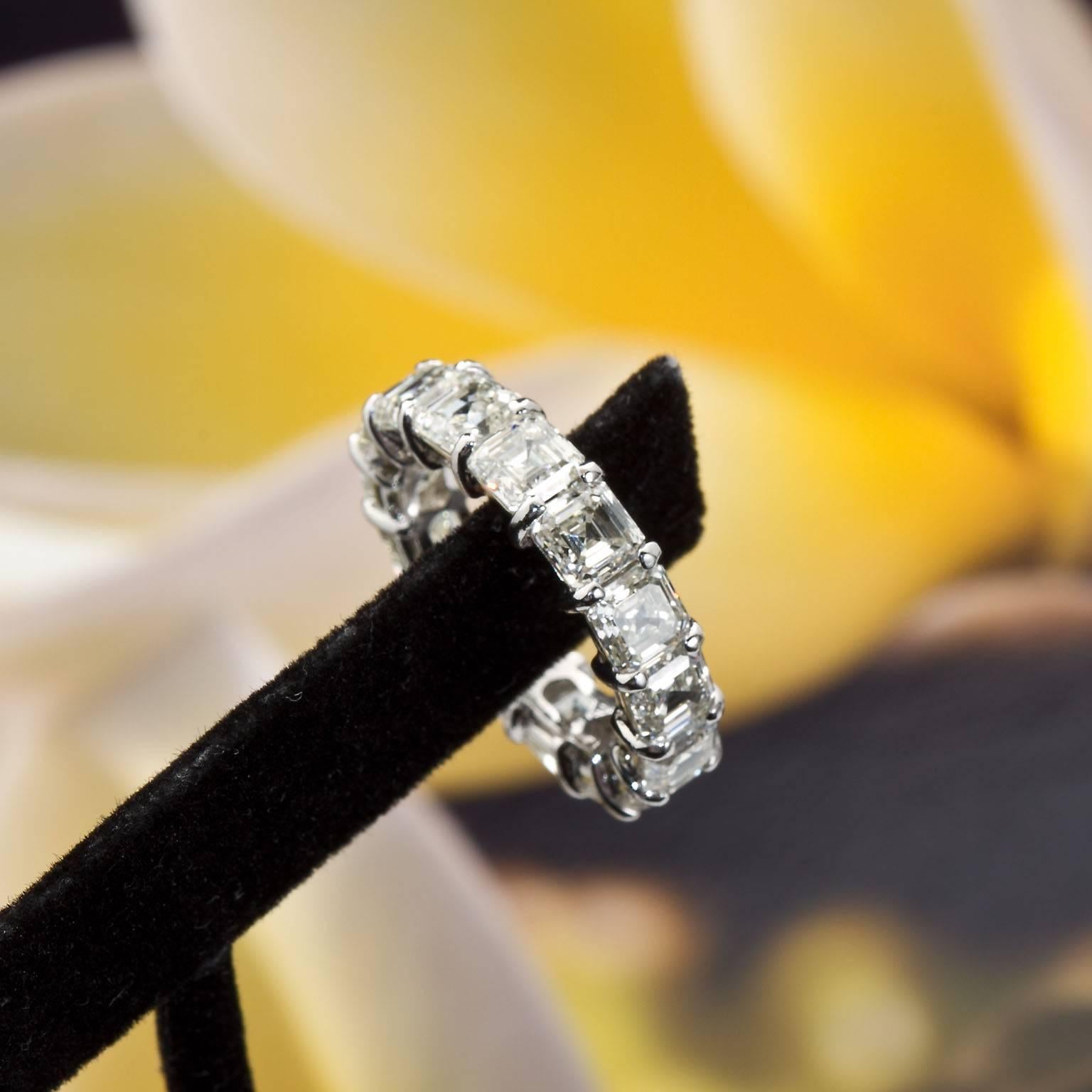 Bague d'éternité Asscher avec émeraude carrée et diamant 7,93 carats en vente 3