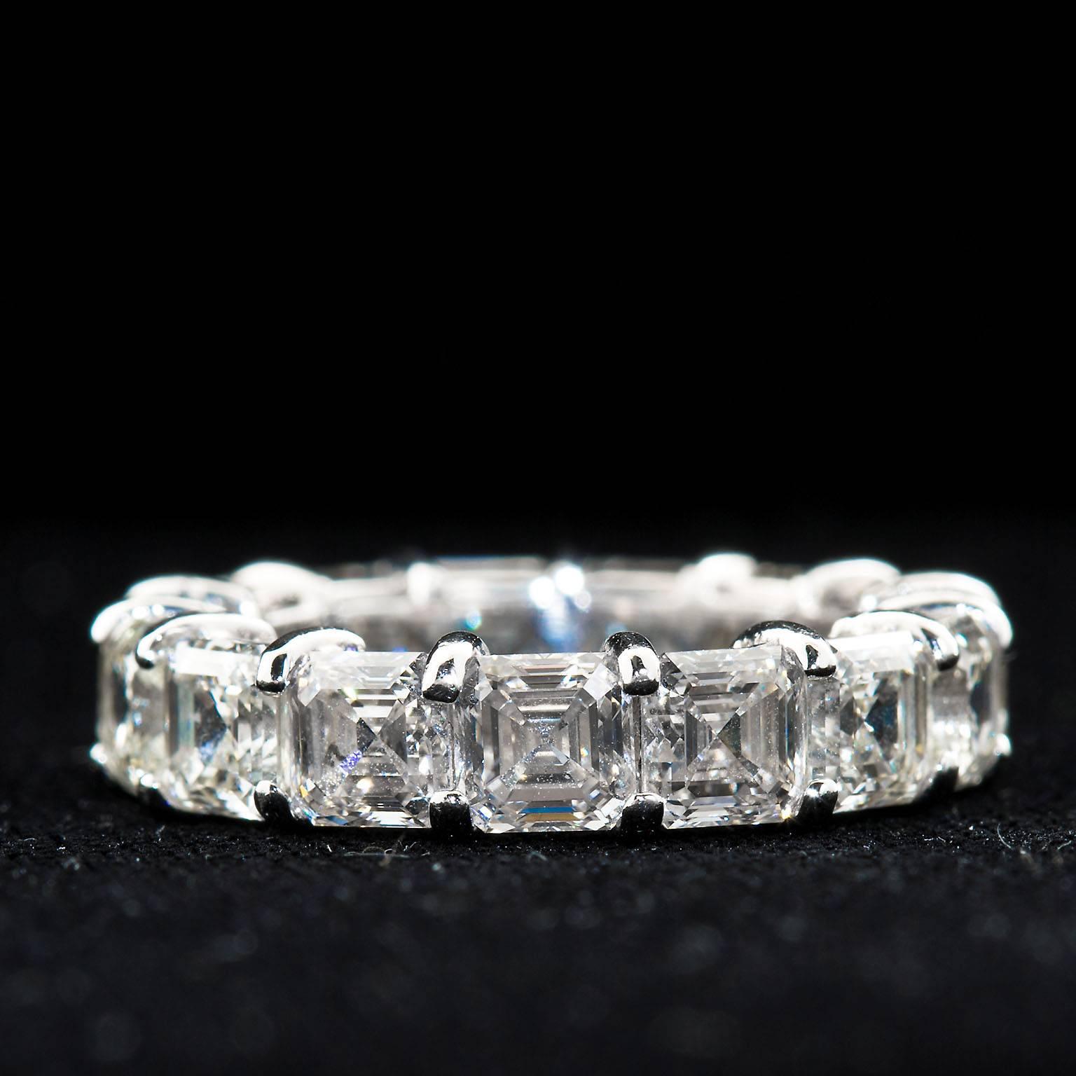 Bague d'éternité Asscher avec émeraude carrée et diamant 7,93 carats Neuf - En vente à Lakewood, NJ