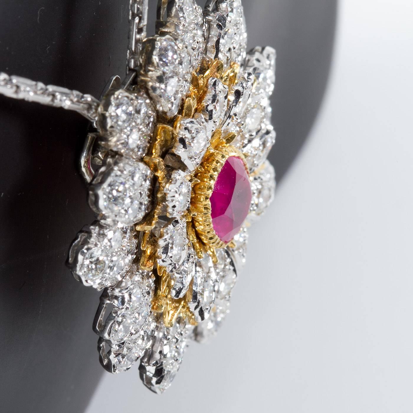 Mario BUCCELLATI Ruby Center Burst Brooch Pendant Combination In Excellent Condition In Lakewood, NJ