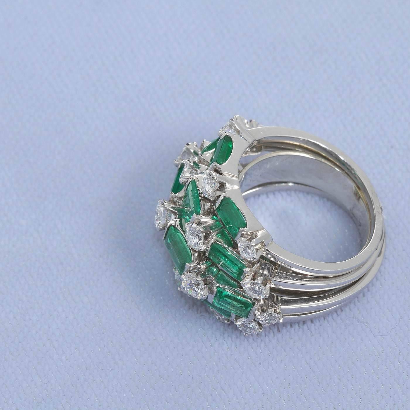 Emeralds Diamond Cocktail Dome Boulé Ring In Excellent Condition In Lakewood, NJ