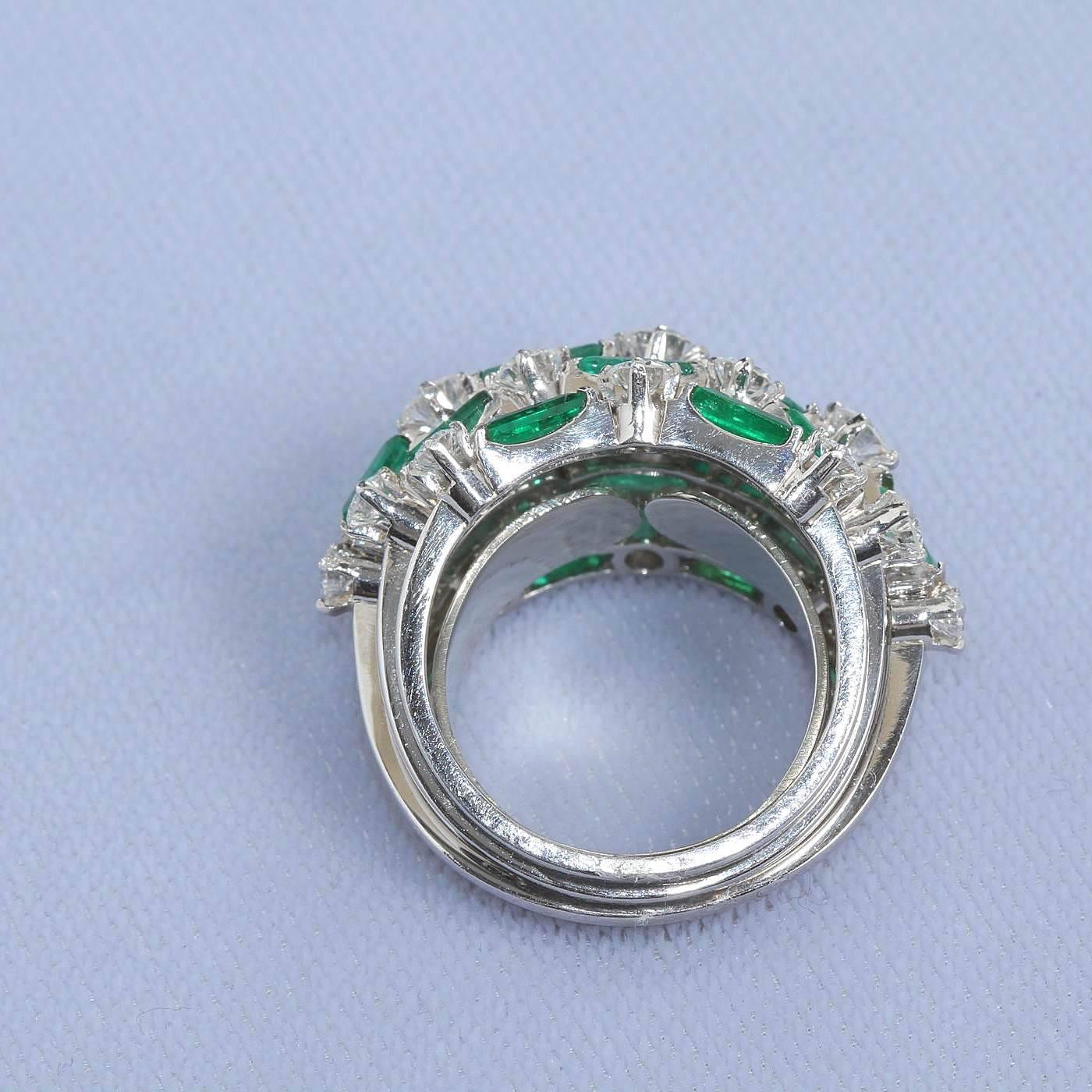 Emeralds Diamond Cocktail Dome Boulé Ring 1