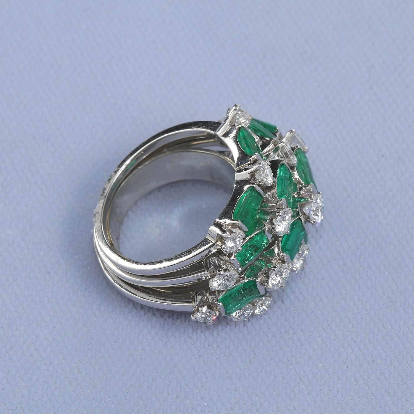 Emeralds Diamond Cocktail Dome Boulé Ring 5