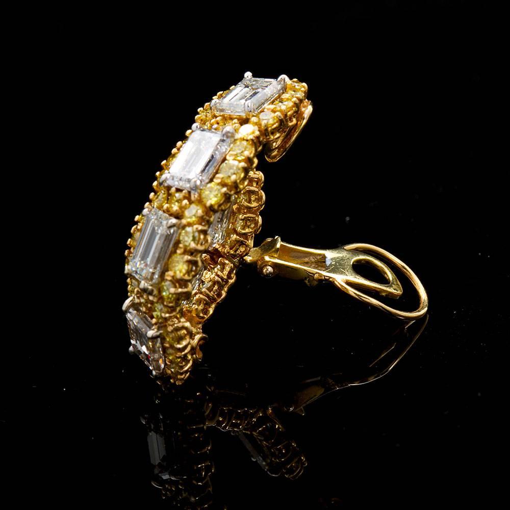 Yellow and White Diamond Gold Hoop Earrings 12.40 Carat 1